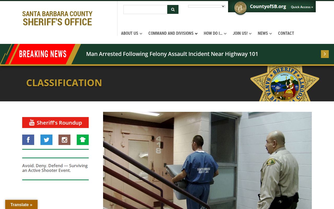 Santa Barbara County arrest booking and classification process