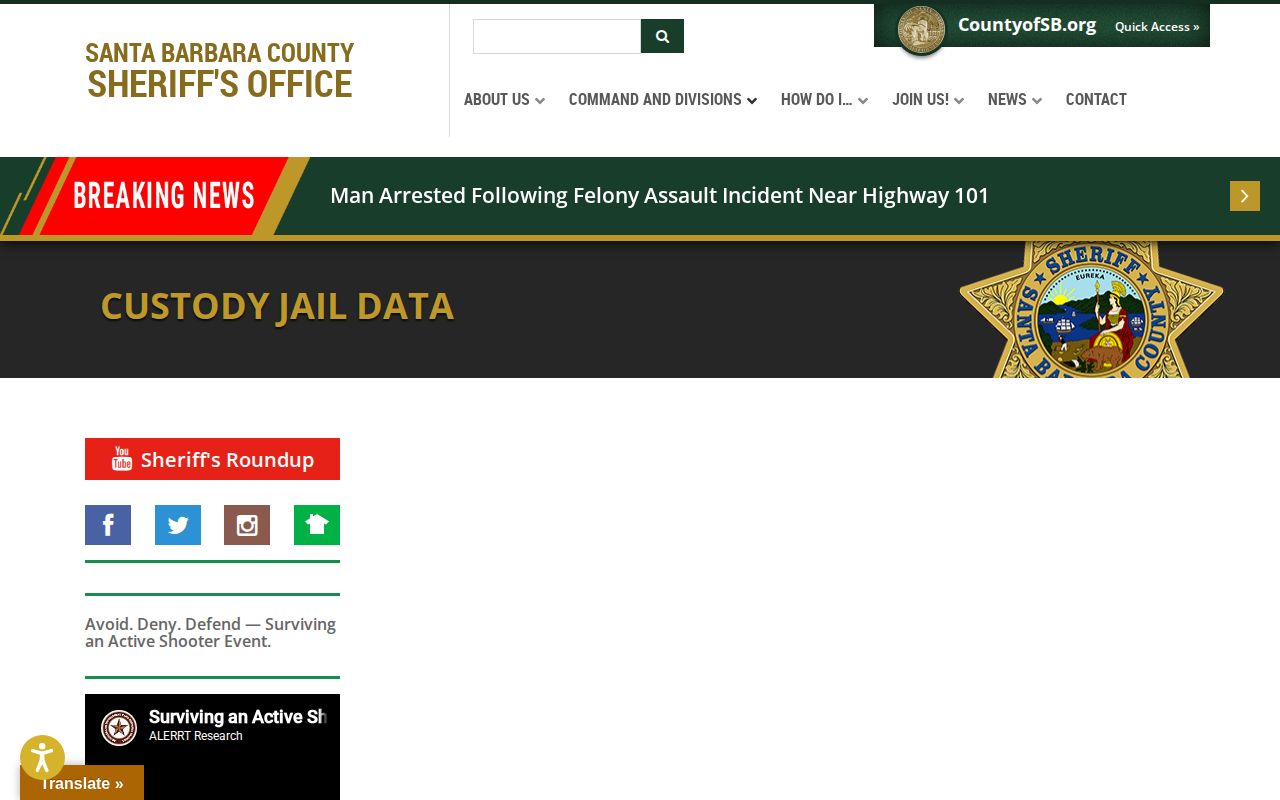 Santa Barbara County Sheriff Custody Jail Data dashboard