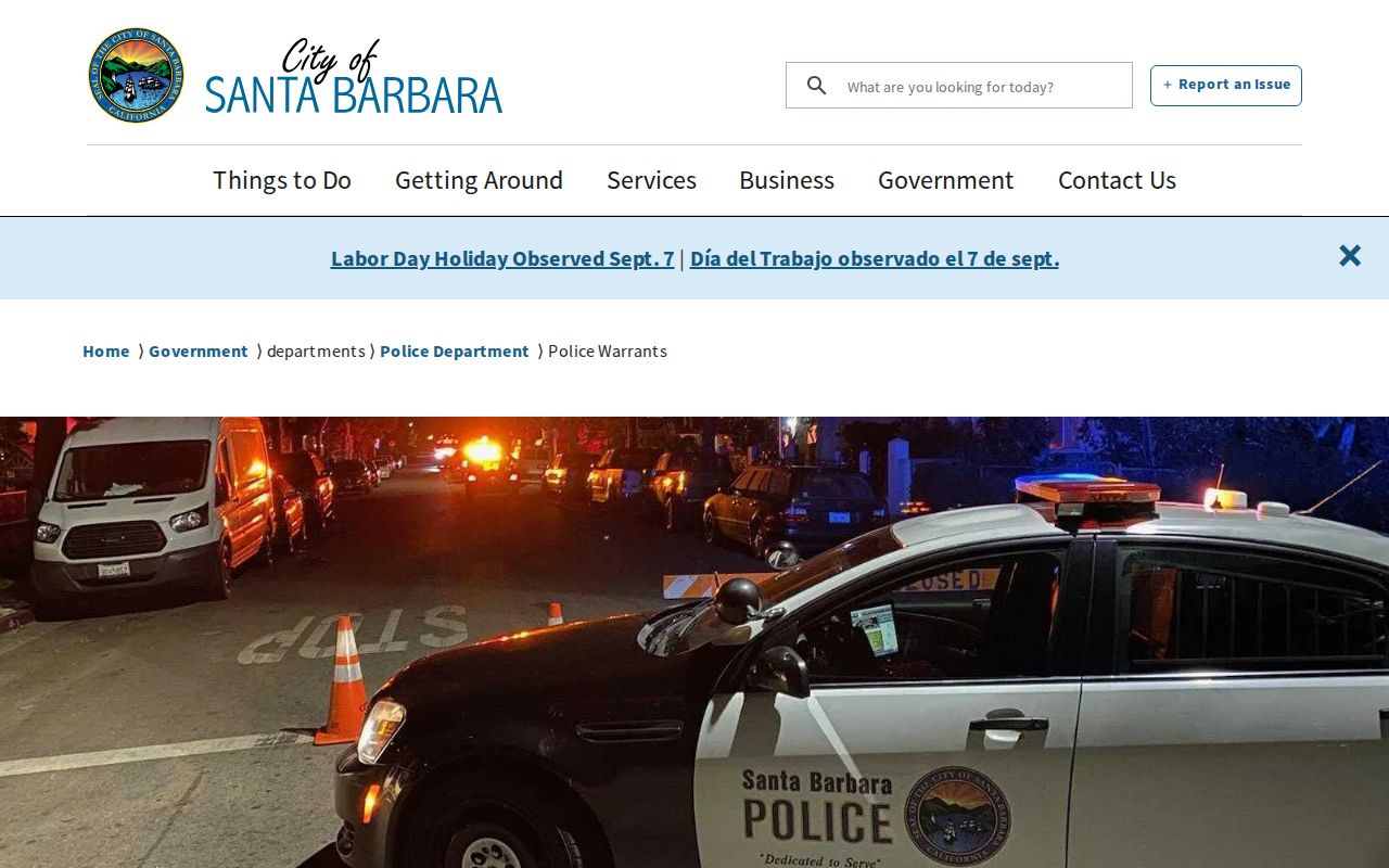 Santa Barbara Police Department official warrant information page
