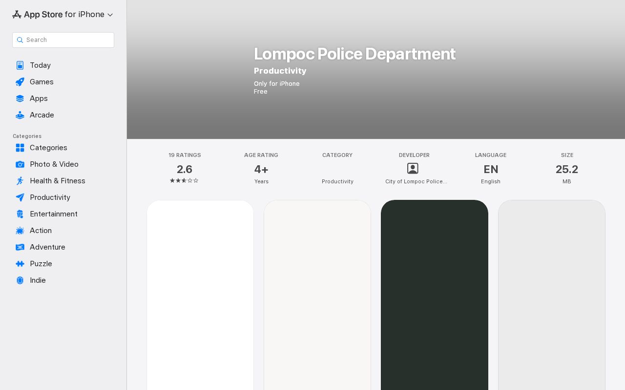Official Lompoc Police Department app listing for alerts and public safety information
